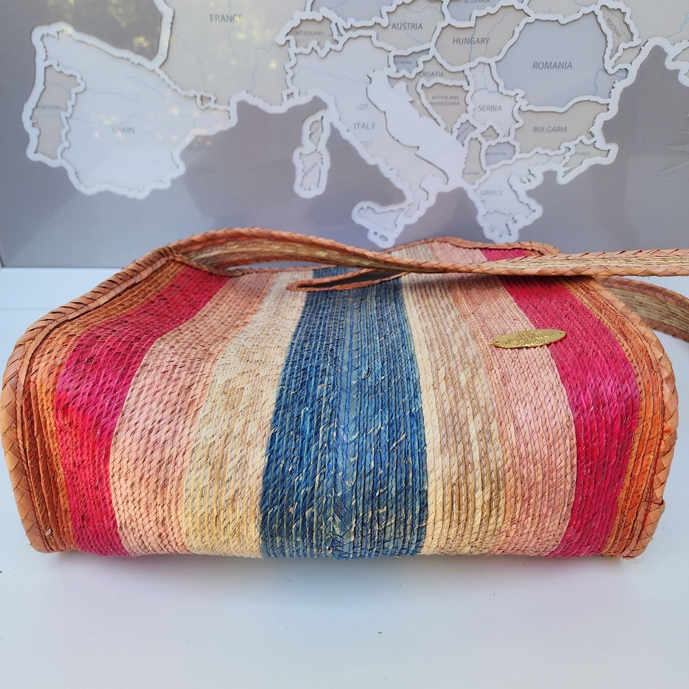 Josephine Alexander Collective Straw Tote Crossbody Bag Multicolor Large - Picture 11 of 13